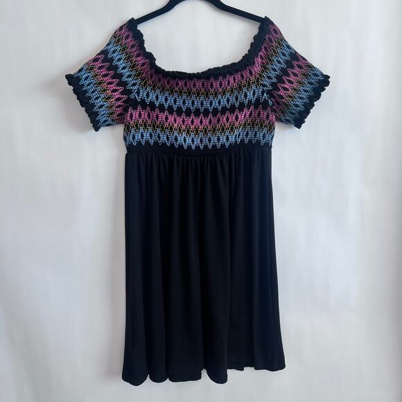 TORRID BLACK EMBROIDERED JESERY OFF SHOULDER SKATER DRESS BLACK SIZE 2 - Picture 6 of 12